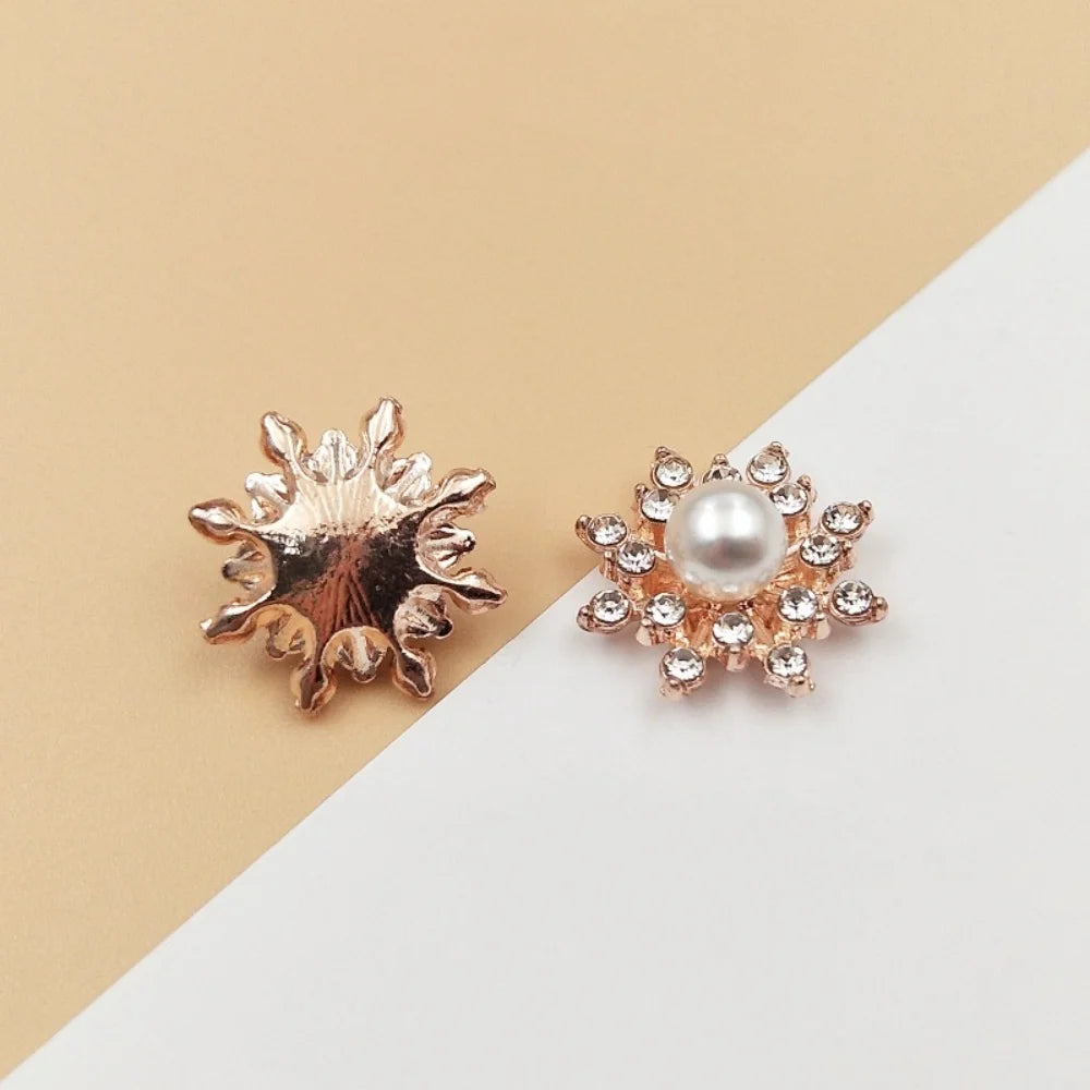 10Pcs/set Pearl Rhinestone Flower Jewelry Accessories Hair Making DIY Jewelry Findings Accessories 15X15mm