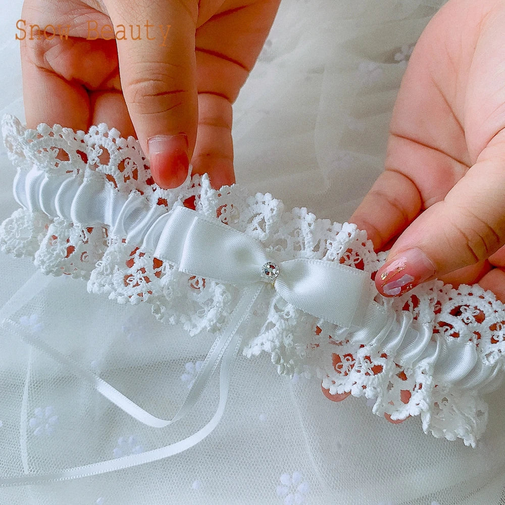 K09 Wedding Garter Belt Bowknot Leg Loop Pink Blue White Bride Keepsake Garters Fashion Soft Sexy Lace Garter Belt for Women