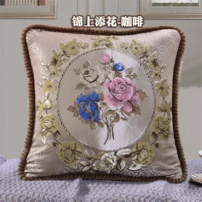 Flowers Embroidery Cushion Cover Embossed Pillowcases Bead String Jacquard Cushion Covers for Living Bedroom Home Decor 48x48cm