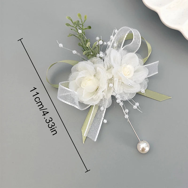 New Girl Bridesmaid Wrist Corsage Bridal Prom Party Boutonniere Satin Rose Brooch Bracelet Fabric Hand Flower Wedding Accessory