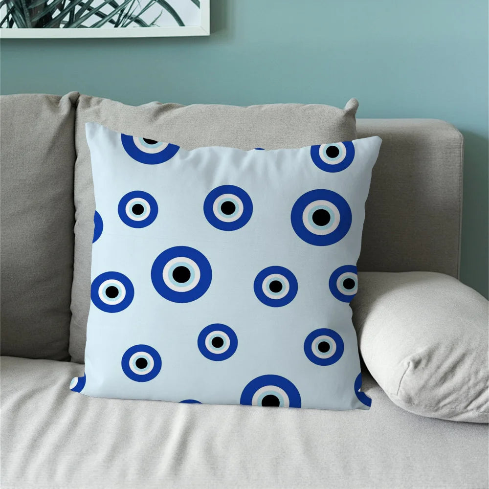 Turkish Lucky Blue Evil Eye Pillow Case For Sofa Bedroom Living Room Office Bedside Table Backrest Cushion Printing Square