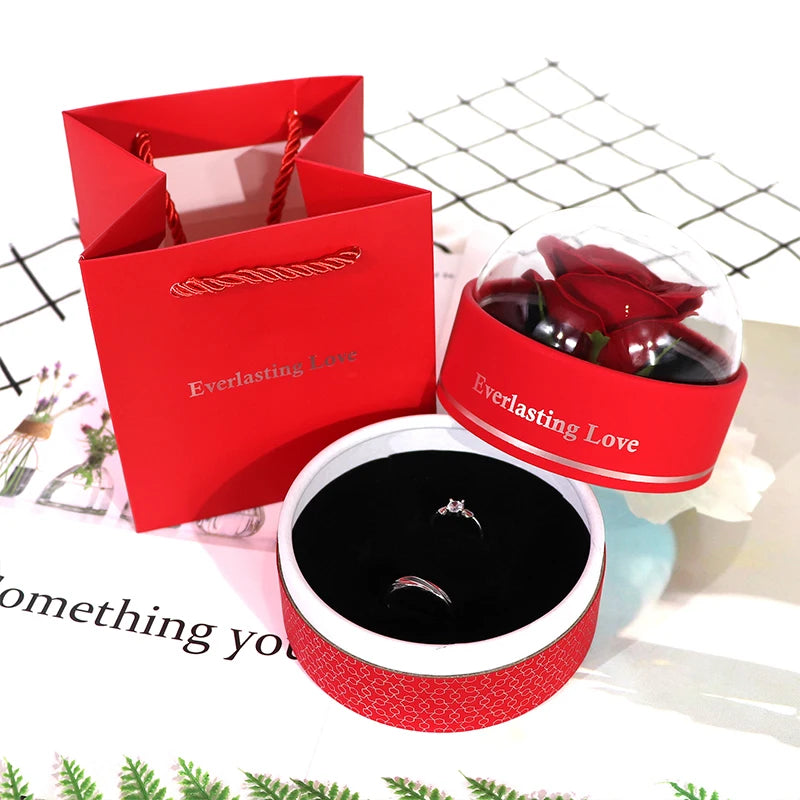 Round Eternal Rose Flower Jewelry Box Romantic Necklace Ring Storage Display Boxes Marriage Party Valentine's Day Gift Packaging