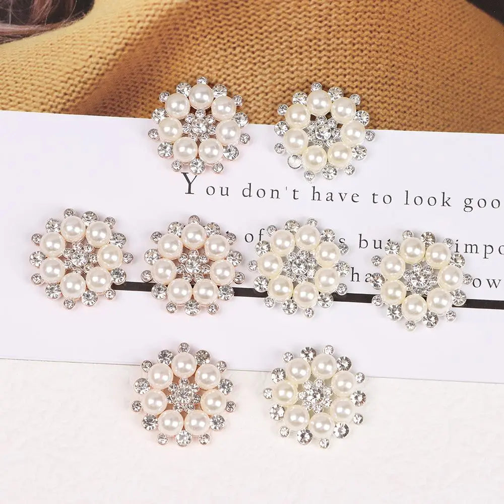 5Pcs Apparel  Accessories Bag Hairpin Rhinestone Buttons Sewing Buttons Crystal Glass Stone Pearl Flower Buttons