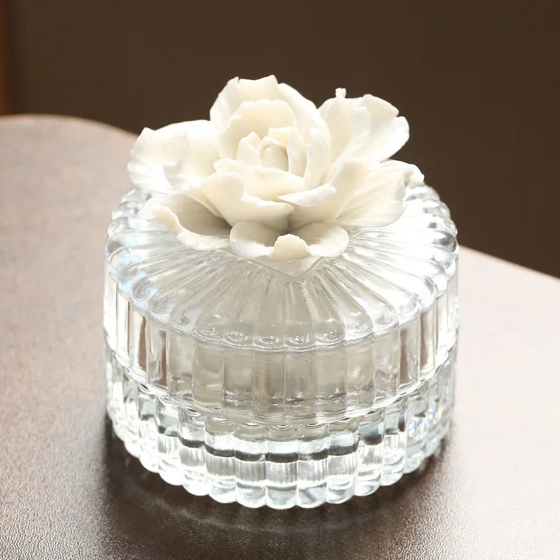 Ceramic flower glass storage box exquisite glass storage tank home storage tank creative home decoration gifts