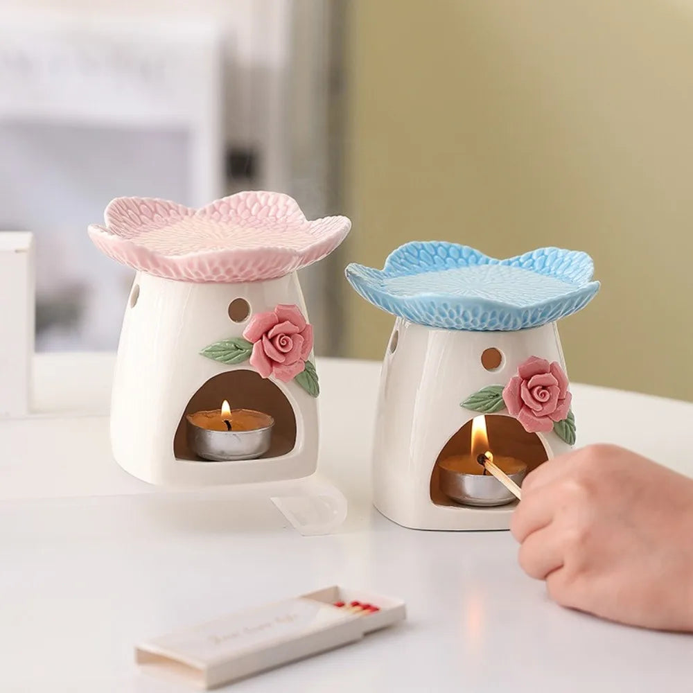 Non-Toxic Ceramic Flower Aromatherapy Stove Eco-Friendly Heat Resistant Essential Oil Diffuser Handmade Candle Stove Bedroom