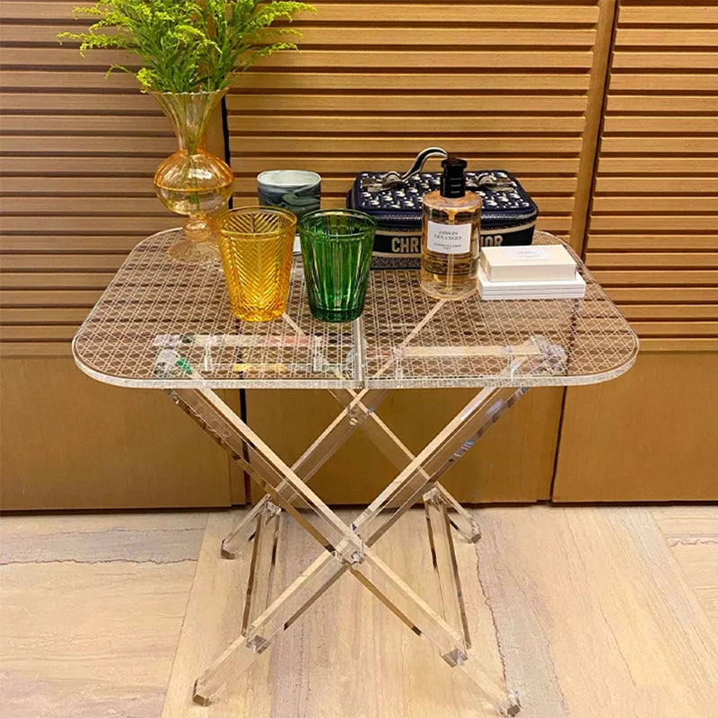 Luxurious Acrylic Coffee Table - Foldable Transparent Edge Table, Stylish Living Room Sofa Table - Patterned Tabletop