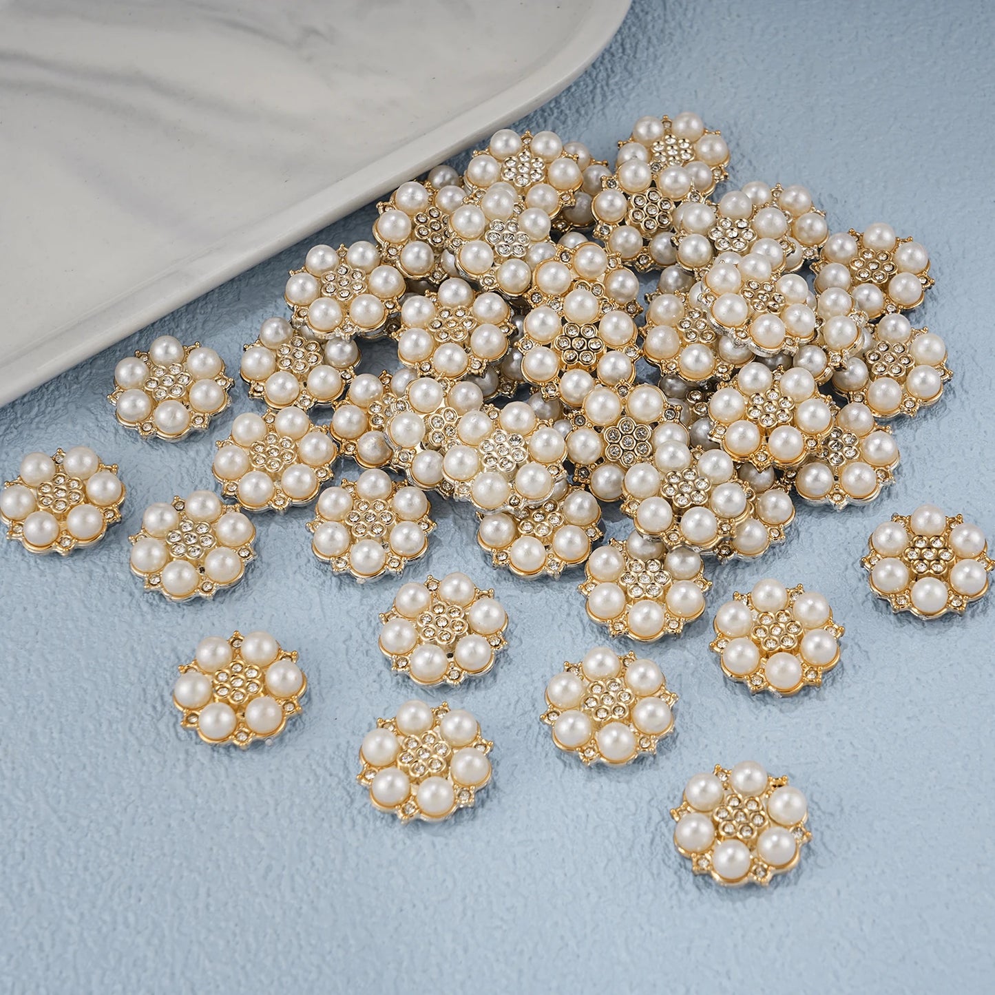 2025 New 2cm 50/57pcs with Diamond Pearl Flower, Imitation Diamond Button Hat Clothing Decoration Sewing Accessories, DIY Crafts