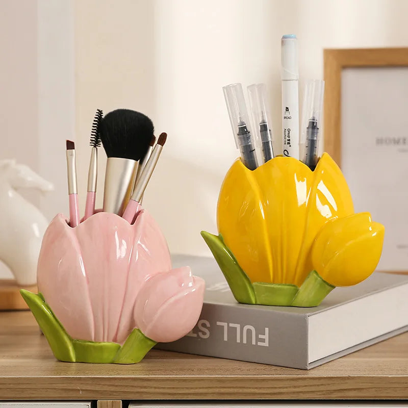 Flower Ceramic Vase Cute Decoration Living Room Flower Arrangement Table Surface Flower Decoration Makeup Pen Storage Bucket