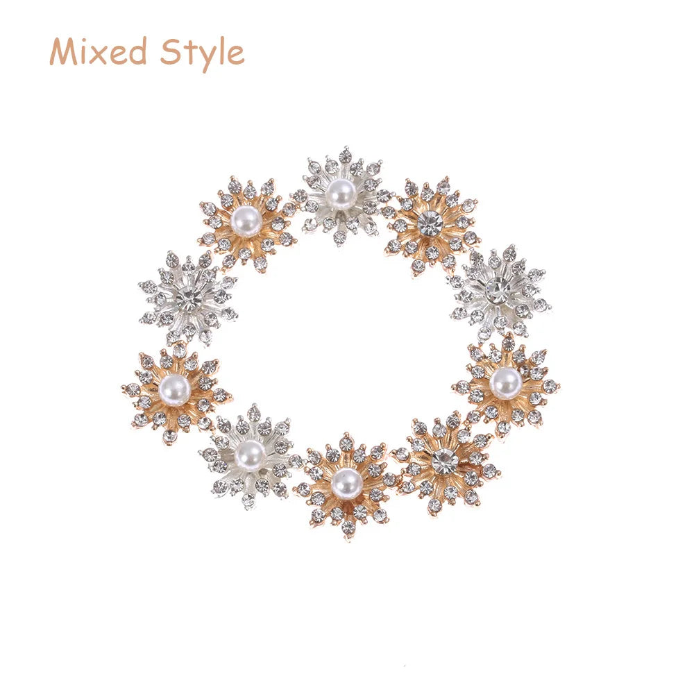 10PCS 16MM Clothing Decoration Hairpin Accessories Flatback Rhinestone Button Pearl Buckle Snowflake Buttons Apparel Sewing