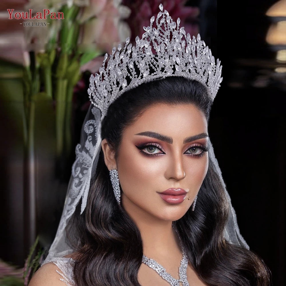 TOPQUEEN Bridal Crown Wedding Headband Woman Hair Accessories for Party Crystal Tiara Pageant Headwear Bride Headpiece HP374