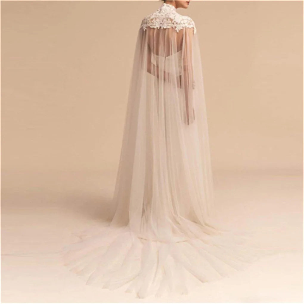 Lace Applique Wrap Shoulder Wedding Headdress Women's Standing Collar Light Luxury Wedding Dress Mesh Shawl Transparent Cape