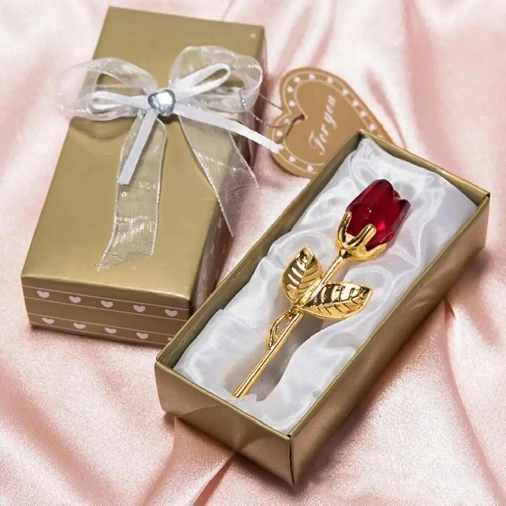 Crystal Glass Rose Flower Figurines Craft With Gift Box Valentine'S Day Favors Lovers' Gift Souvenir Home Wedding Decoration