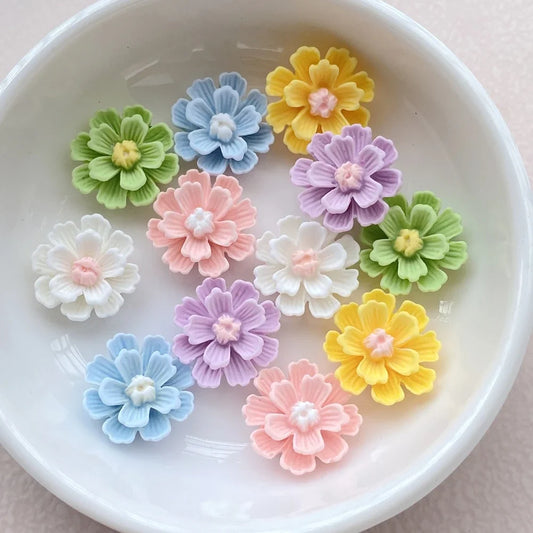 10pcs Resin 17mm Mini Cute Flower Flatback Rhinestone Scrapbook Ornaments DIY Wedding Appliques Craft