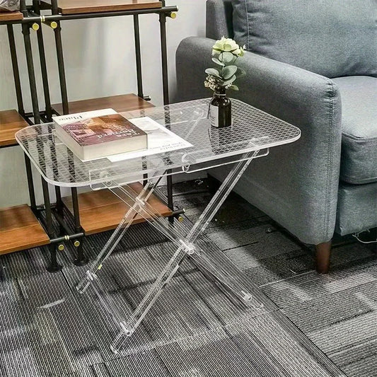 Luxurious Acrylic Coffee Table - Foldable Transparent Edge Table, Stylish Living Room Sofa Table - Patterned Tabletop