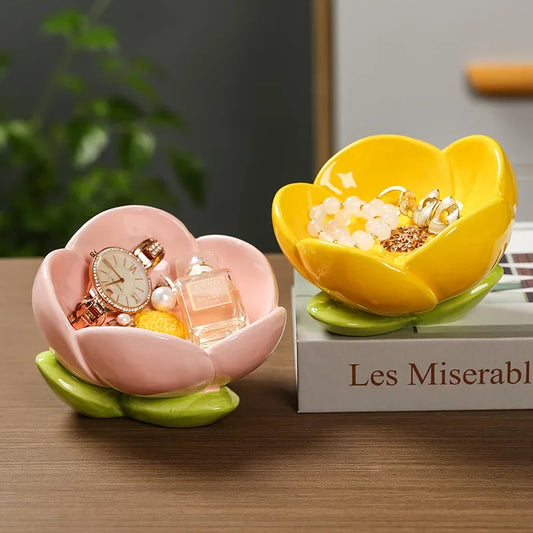 Tulip Flowers Entrance Foyer Ornaments Keys Jewelry Dressing Table Ceramic Storage Tray High-end Furniture Decorations Gifts