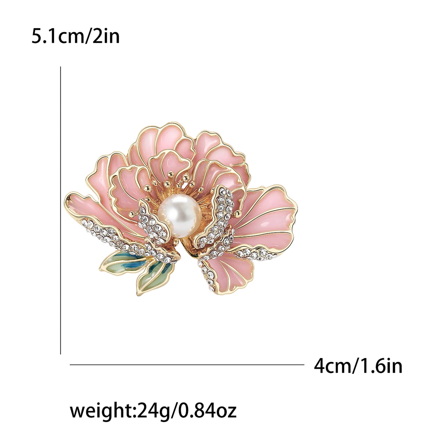 Beaut&Berry Elegant Pearl Peony Flower Brooches for Women Rhinestone Plant Pin Luxury Banquet Wedding Jewelry Friends Gifts
