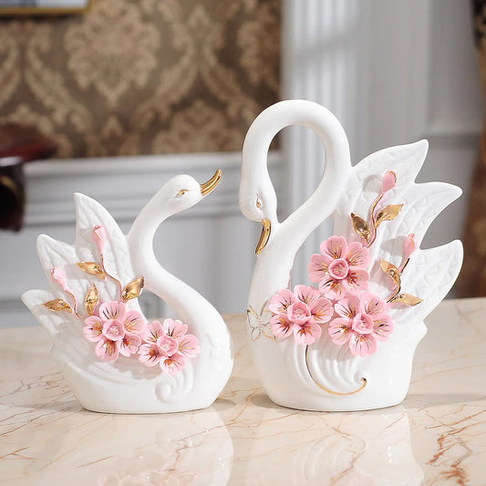 Swan figurine ceramic decoration as wedding gift and creative arrangement item