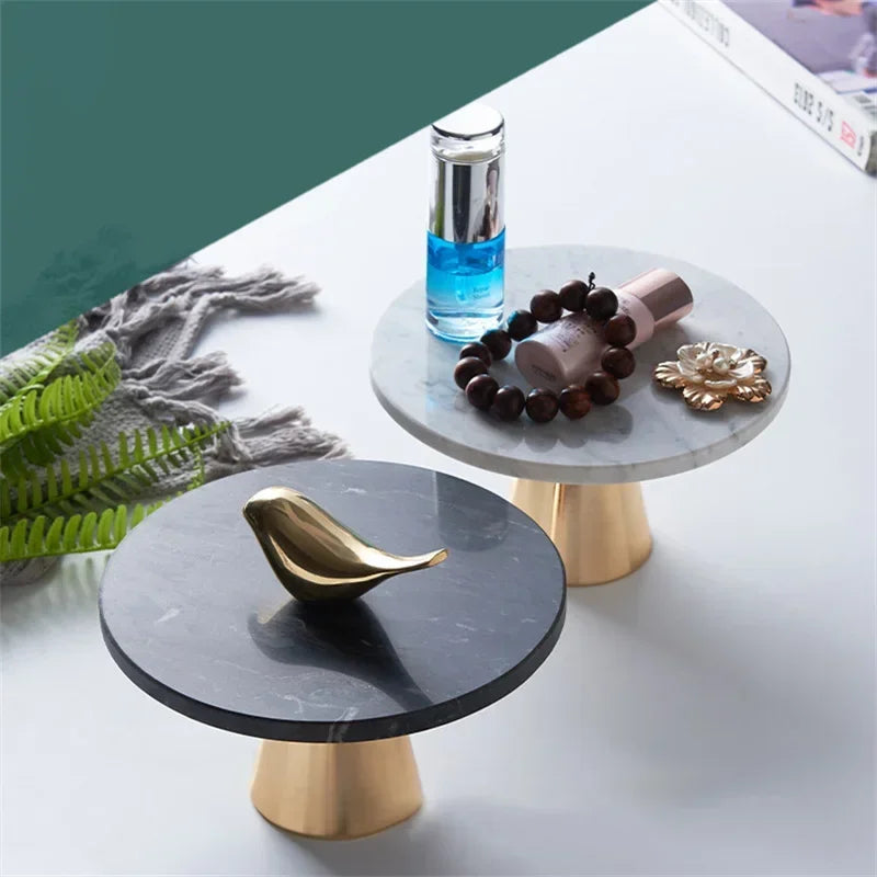 Round Marble Aromatherapy Ornament Cosmetics Storage Tray INS Cake Desserts Pizza Holder Wedding Party Hotel Organizer Plate
