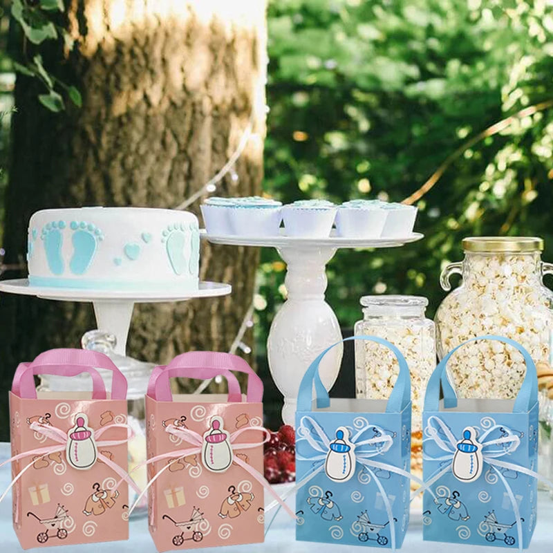 12pcs Baby Shower Gift Bags for Guests, Candy Cookie Souvenir Packaging Box, Boy Girl Gender Reveal Party Decoration Supplies