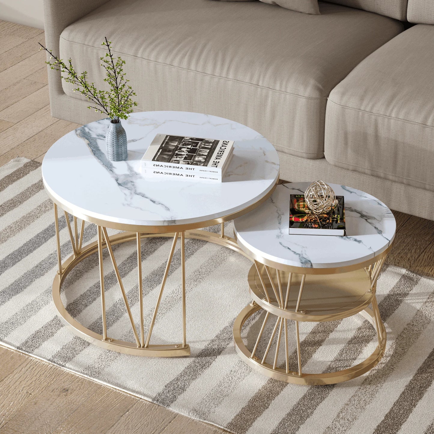 Anajqaqia Round Coffee Table Set 70x70x45cm 45x45x40cm