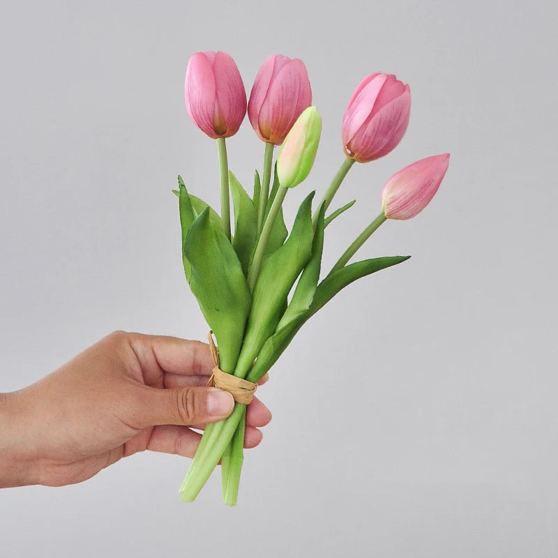 5pcs/Bouquet Mini New Silicone Tulip 25cm Artificial Flower Real Touch Fake Plant Bouquet for Wedding Decoration Home Garen