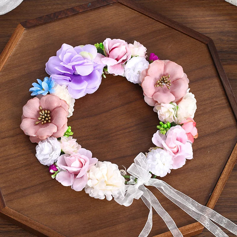 Women Girl Hair Accessories Headband Festival Big Flower Crown Wreath Decoration For The Hair Wedding Party Bride Headwear ﻿