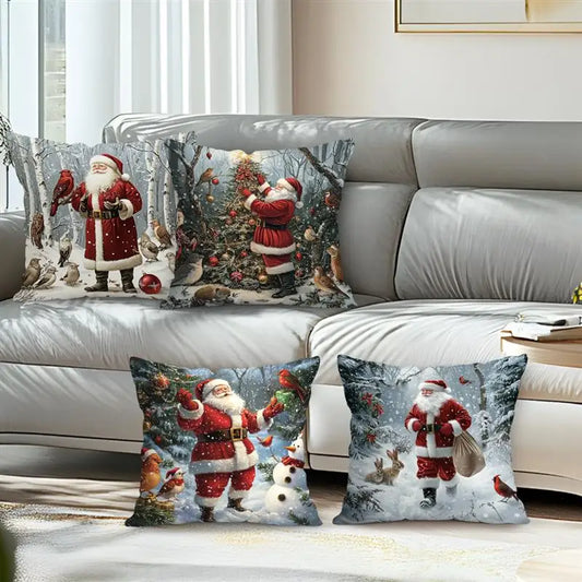 Home Decor Santa and Winter Wildlife Christmas Pillow Pattern Cushion Cover Suitable for Sofa Bedroom Car Pillow Cover