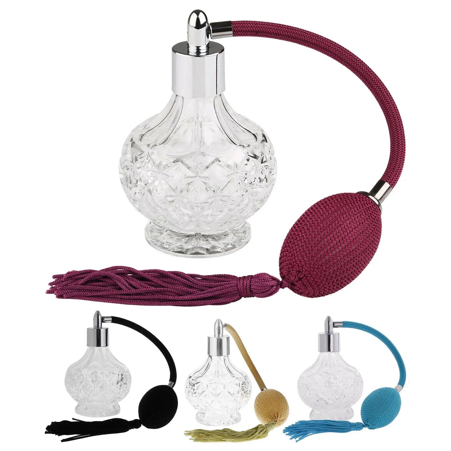 Vintage Style Perfume Spray Bottle with Air Bulb Classic Sprayer Empty Bottle Long Tassel 80ml Fine Mist Glass Perfume Bottle