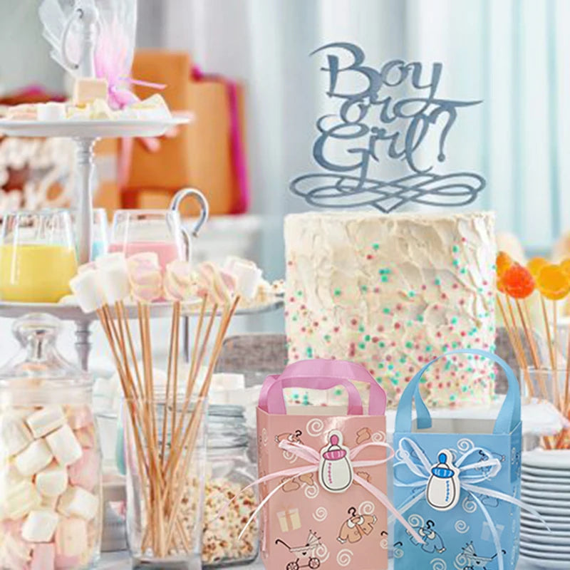 12pcs Baby Shower Gift Bags for Guests, Candy Cookie Souvenir Packaging Box, Boy Girl Gender Reveal Party Decoration Supplies