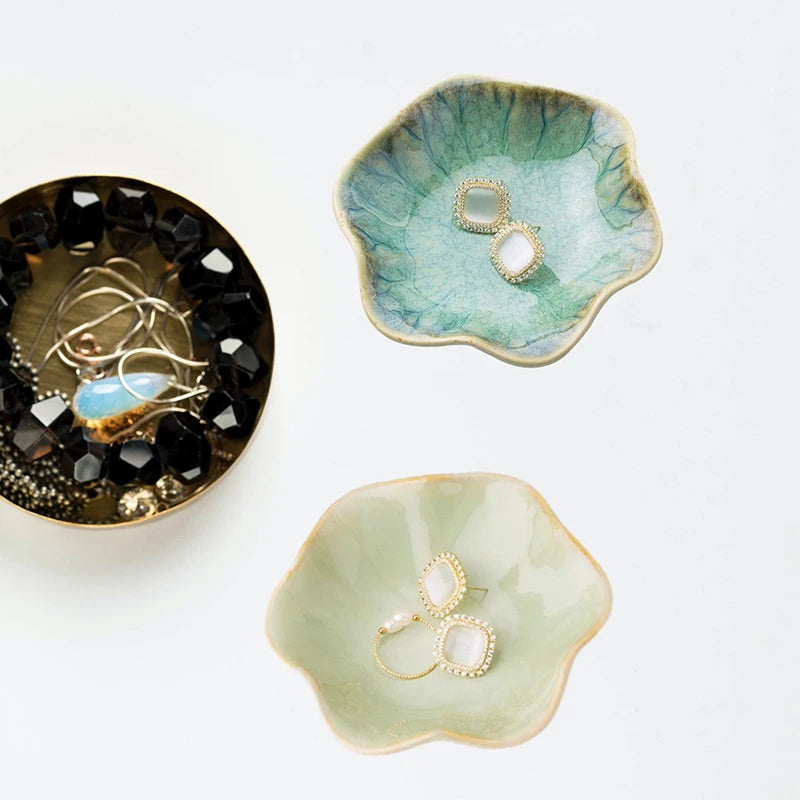 Ceramic Lotus Storage Trays Green Creative Tray For Decoration Jewelry Plate Jewelry Organizer Containers Desktop Decor