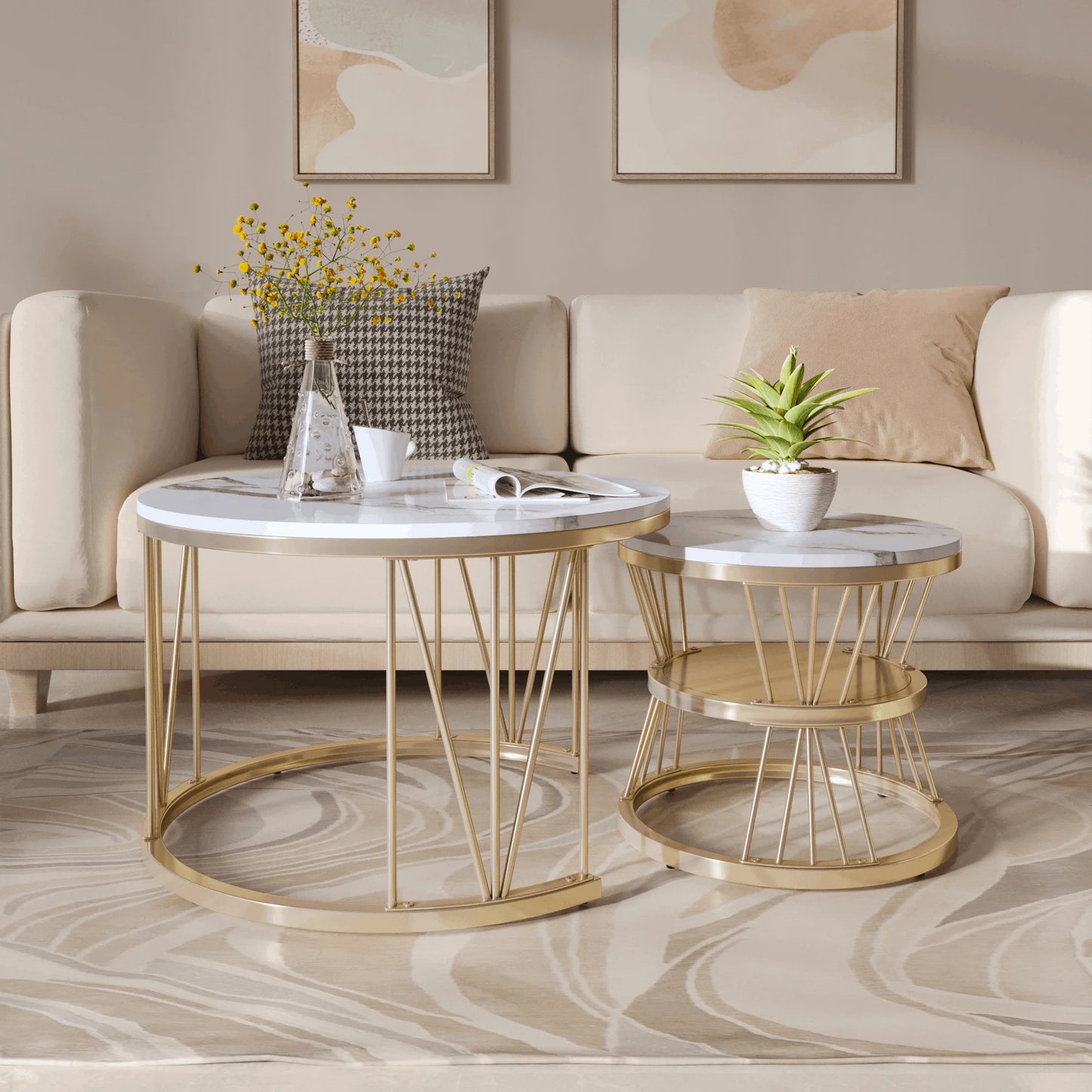 Anajqaqia Round Coffee Table Set 70x70x45cm 45x45x40cm
