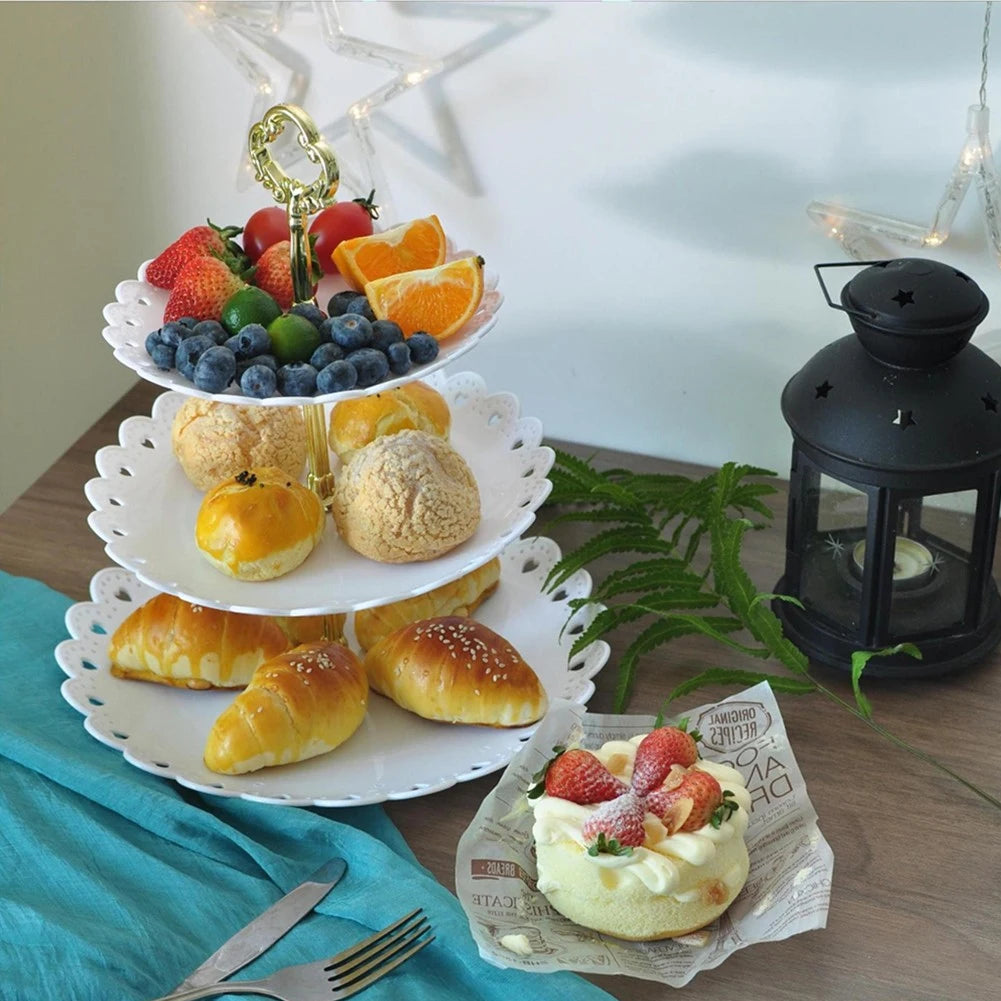 1Pcs 3 Layer ABS Plastic White/black Cake Stand Fruit Small Size Plate Tray Display Birthday Party Dessert Wedding