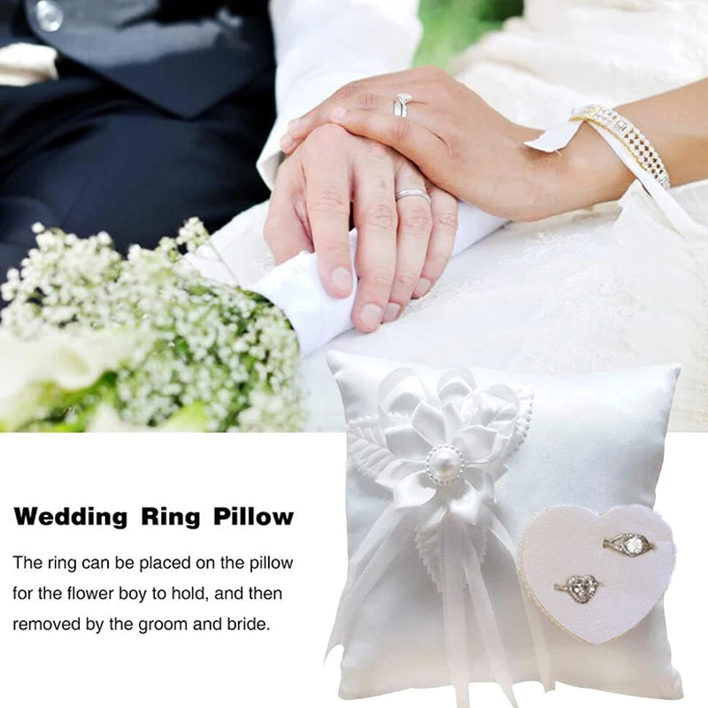 1PC Satin Hearts Decoration Wedding Ring Bearer Pillow Romantic Wedding Party Ceremony Ring Pillow Camellia Heart-shaped Ring Ho