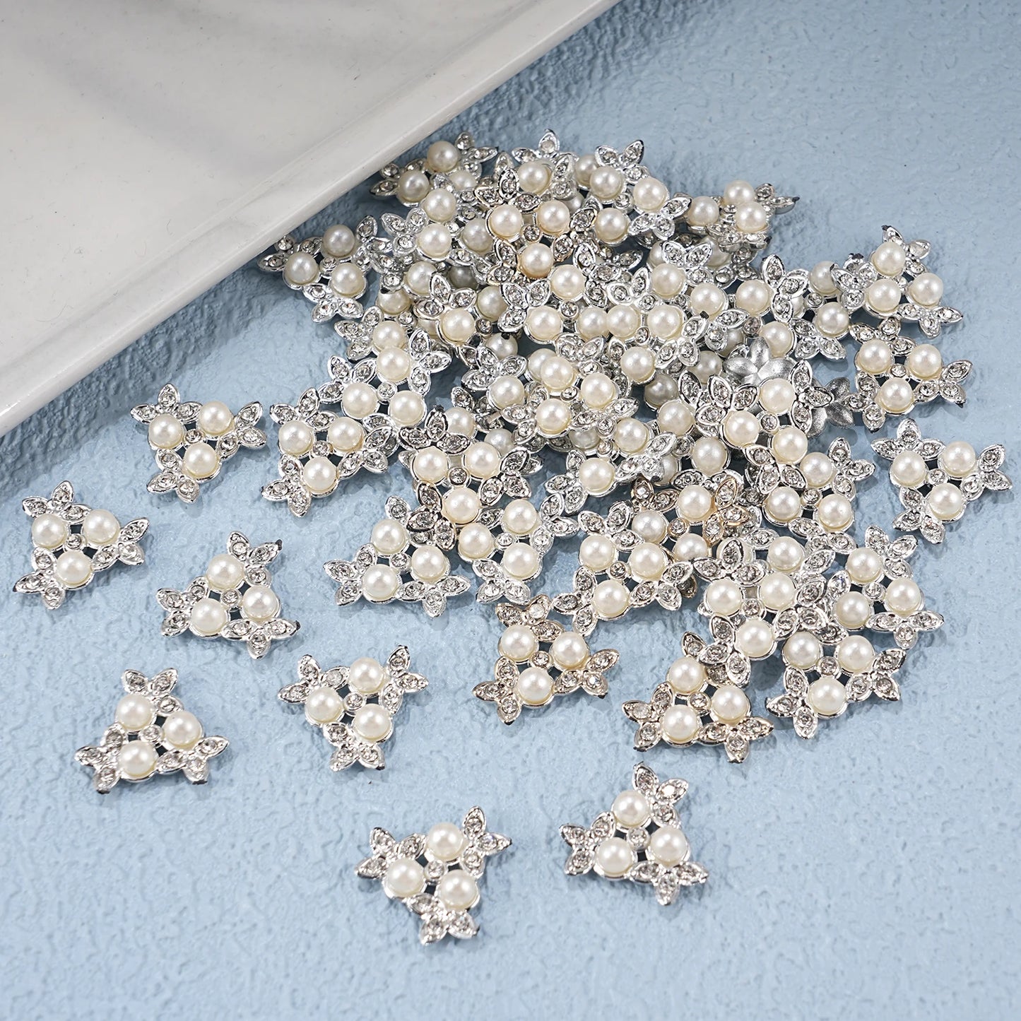 2025 New 2cm 50/57pcs with Diamond Pearl Flower, Imitation Diamond Button Hat Clothing Decoration Sewing Accessories, DIY Crafts
