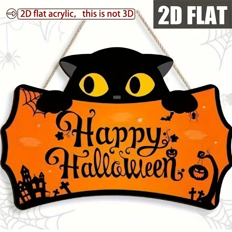 Black Cat Halloween Wooden Hanging Sign