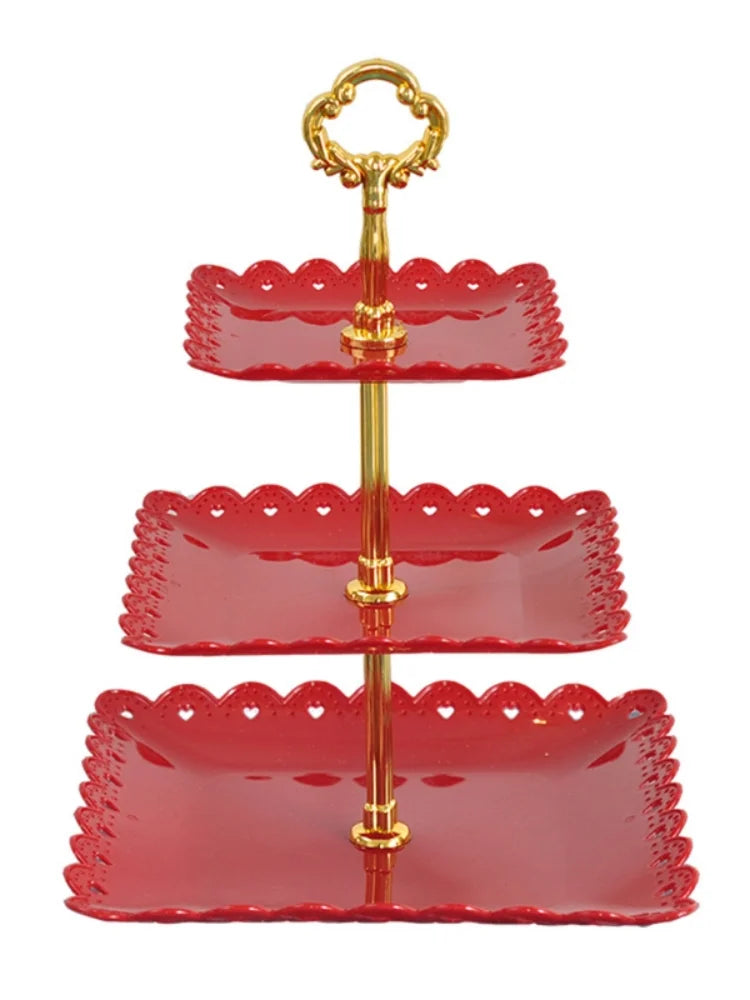 European Three-layer Cake Stand Wedding Party Dessert Table Candy Fruit Plate Cake Self-help Display Home Table Decoration Trays