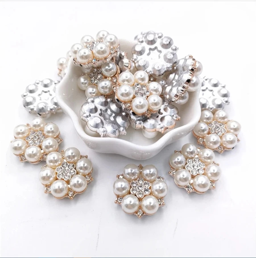 20Pcs 2.5CM Pearl Bead Flower Button With Plastic Bottom For DIY Hat Headwear Crafts Patches Decor Ornament Clothing Accessories