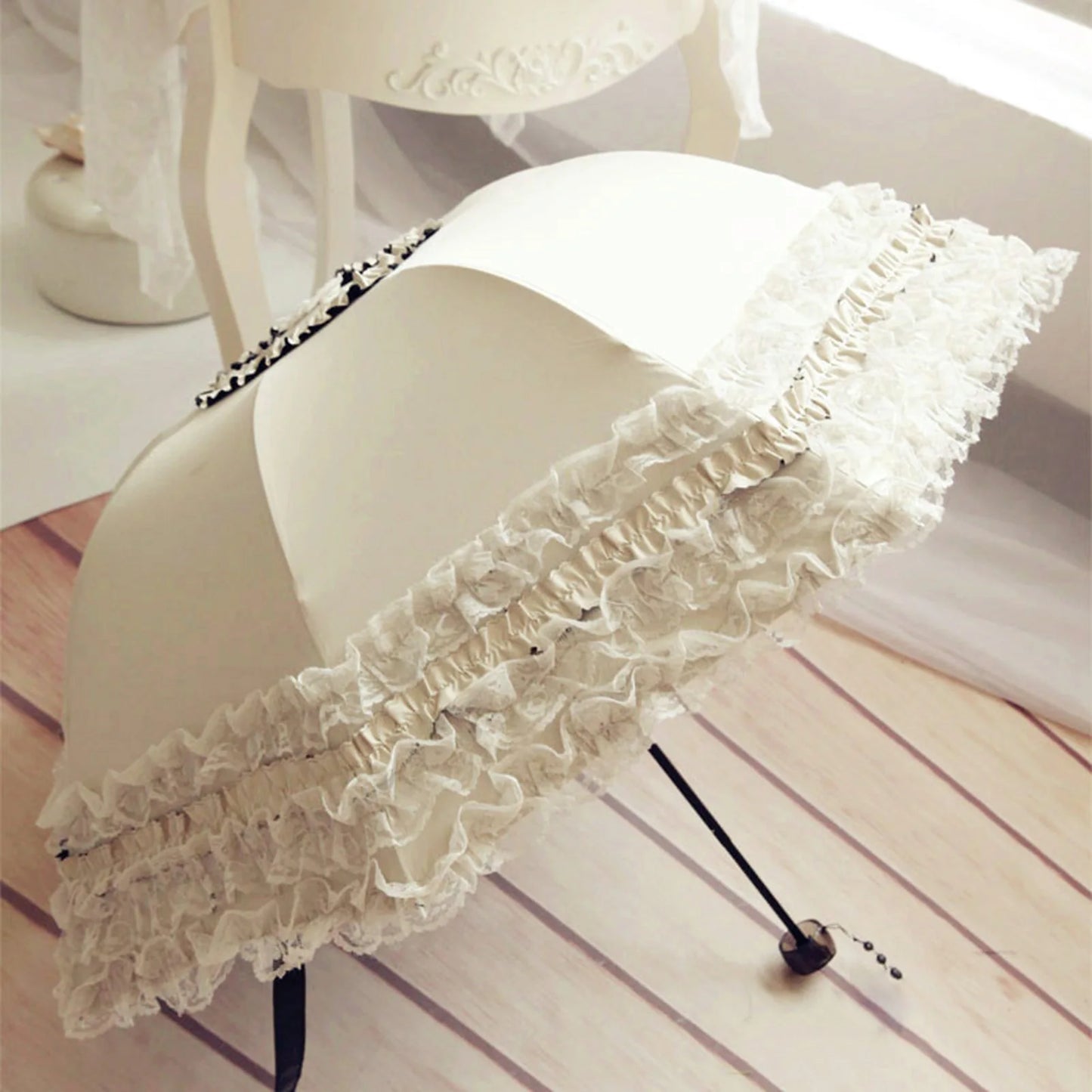 Vintage Lace Parasol Uv Protection Folding Umbrella Stylish Lace Folding Umbrella for Sun Protection Rain Lightweight Portable