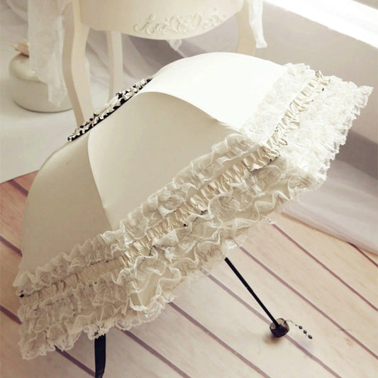 Vintage Lace Parasol Uv Protection Folding Umbrella Stylish Lace Folding Umbrella for Sun Protection Rain Lightweight Portable