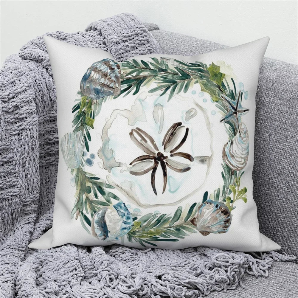 Ocean Animals Anchor Ship Decorative Pillowcase Sofa Cushion Cover Throw Pillow Case Home Bedroom Car Decor 40x40 45x45 50x50cm