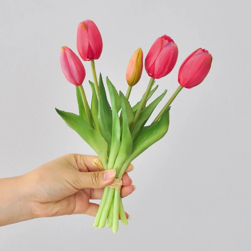 5pcs/Bouquet Mini New Silicone Tulip 25cm Artificial Flower Real Touch Fake Plant Bouquet for Wedding Decoration Home Garen