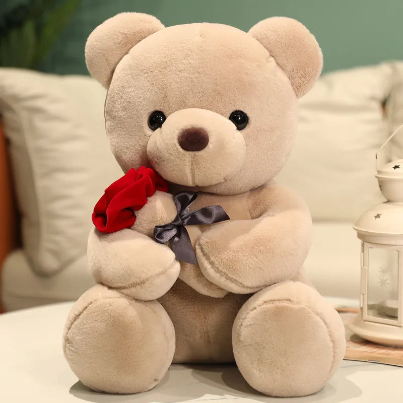New cartoon rose teddy bear plush toys for girls Valentine's Day gift bear pillow