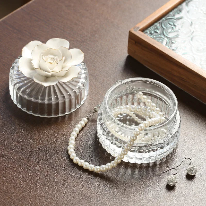 Ceramic flower glass storage box exquisite glass storage tank home storage tank creative home decoration gifts