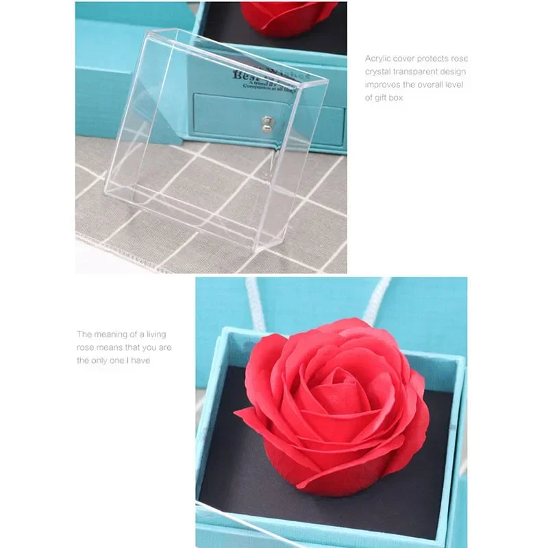 Preserved Eternal Rose Jewelry Box Ring Earrings Necklace Gift Storage Box With Bag Wedding Birthday Gift for Girlfriend Women