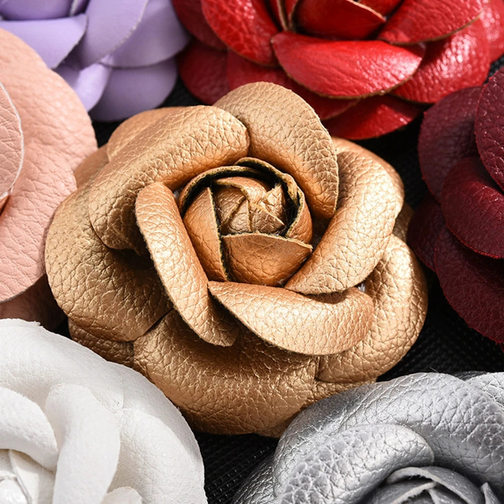 Pin Lapel Sewing Fabric Brooch Jewelry PU Leather Camellia Flower DIY Craft Supplies Corsage
