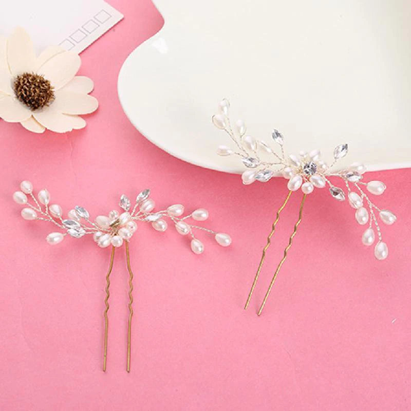 Wedding Crystal Pearl Hair Pins Wedding Hairpins Bridal Hair Accessories Bridesmaid Crystal U-shaped Hair Sticks Hair Jewelry