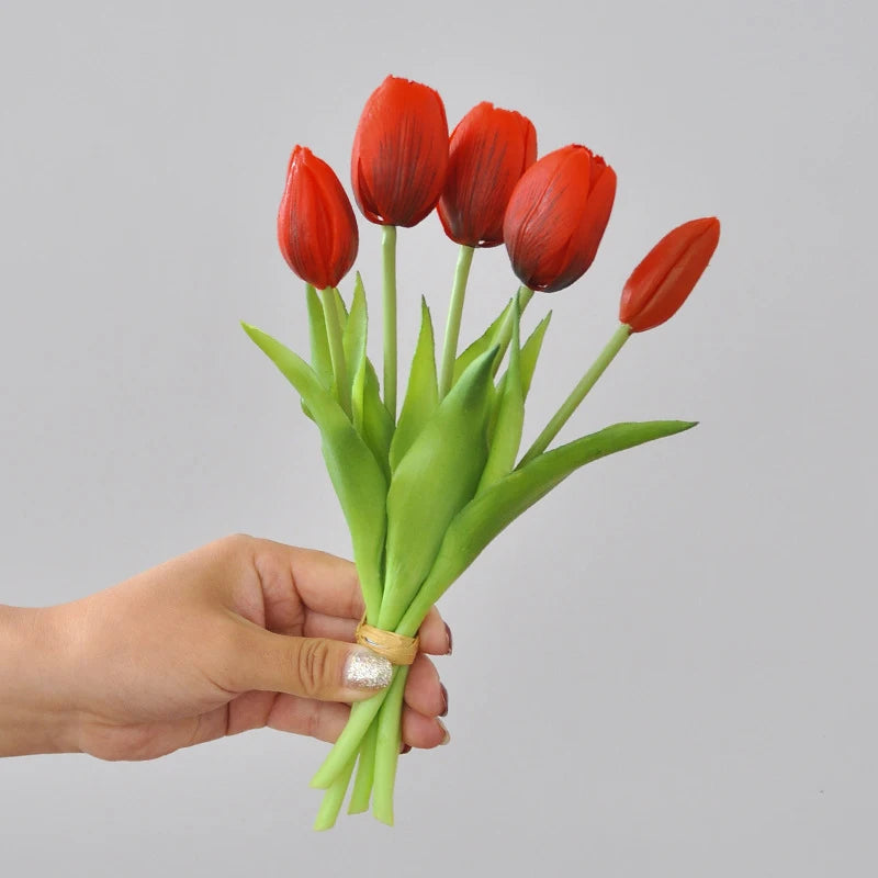 5pcs/Bouquet Mini New Silicone Tulip 25cm Artificial Flower Real Touch Fake Plant Bouquet for Wedding Decoration Home Garen