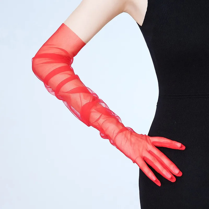 Women Long Sheer Tulle Gloves for Bridal Wedding Accessories Party Transparent Finger Gloves