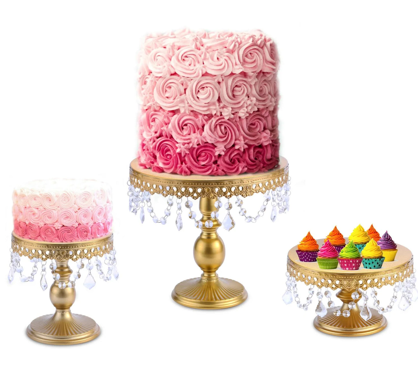 3 sets Gold Metal Cake Stand Set, 8/10/12Inch Round Cake Stand, Cupcake Display Stand, Dessert Table Display Stand for Wedding