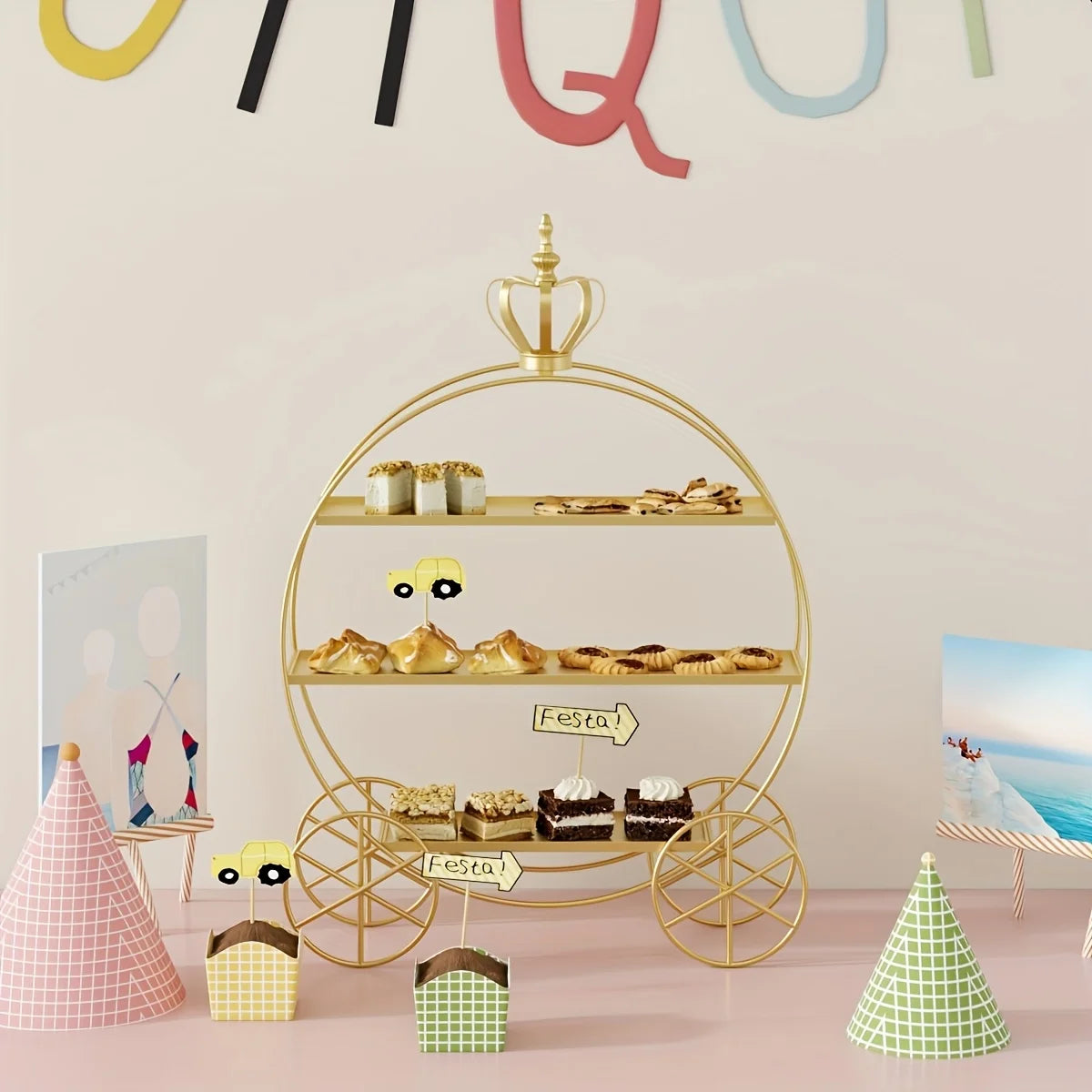 European Crown Dessert Table Display Stand, Showcase, Wedding Decoration, Afternoon Tea Cake Rack, Golden Pastry Ornament Plate